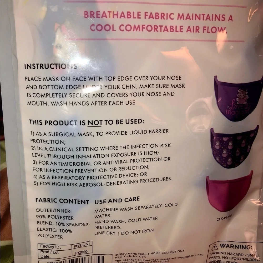 Love Bug kids face masks New! 3 pack